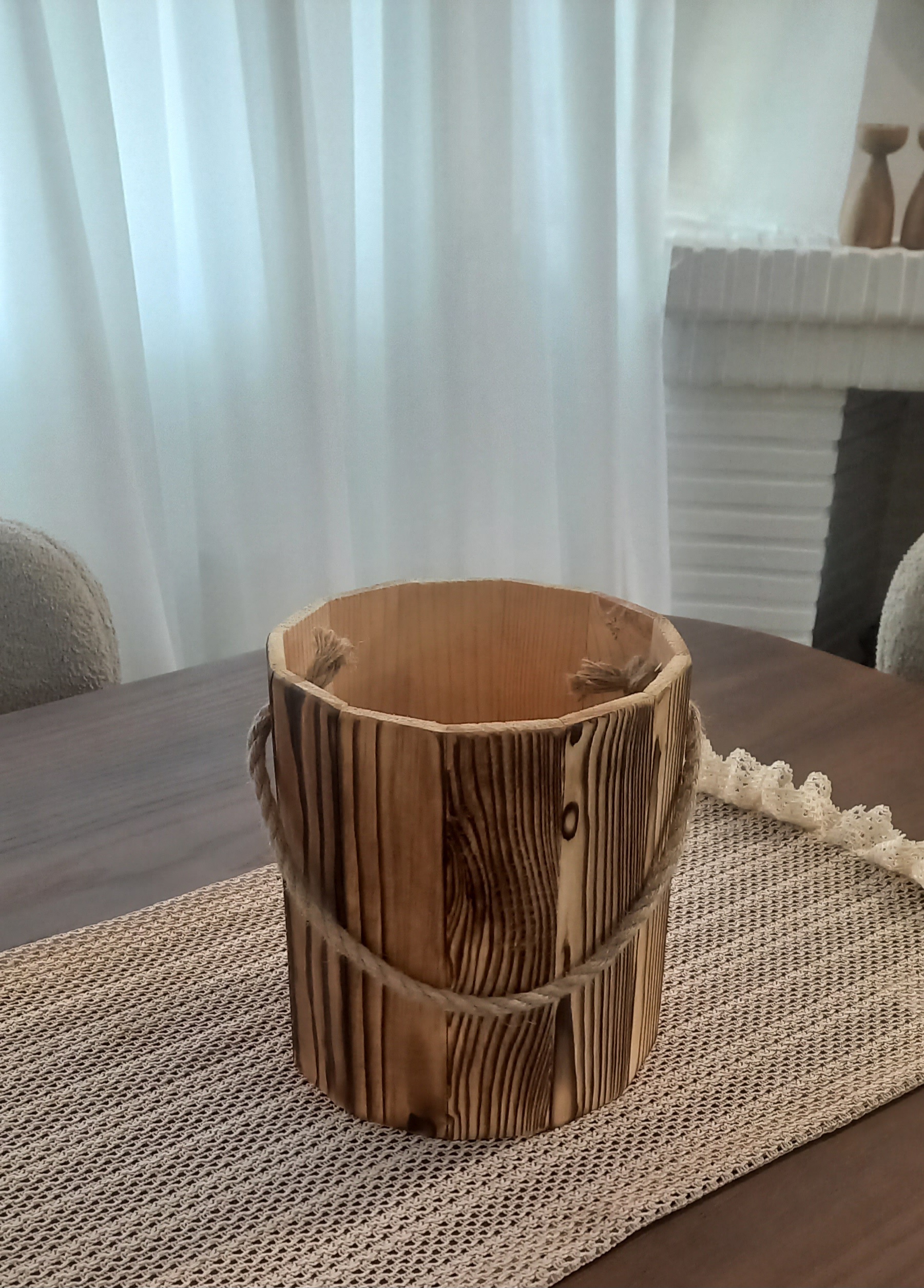 سطل چوبی دسته دار کنفی